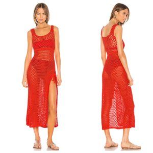 Revolve Camila Coelho Athena coral/red Crochet Knit Swim Cover Up Dress